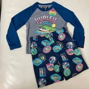 Hurley 2 pieces long sleeve beach palm active shorts set 8007